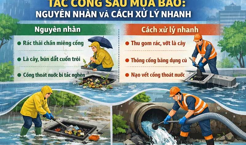 Tình trạng tắc cống sau mưa bão: Nguyên nhân và cách xử lý nhanh